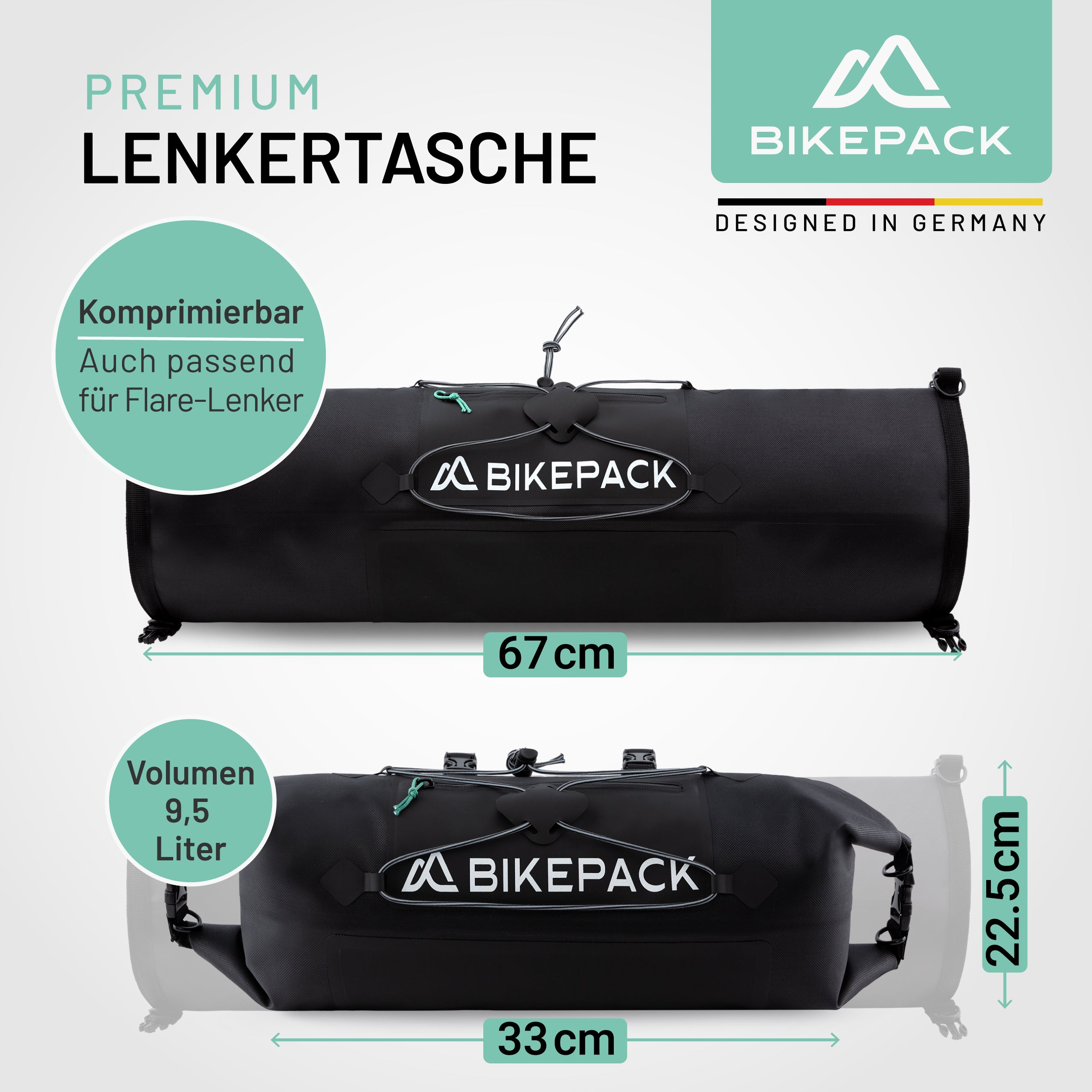 BIKEPACK Lenkertasche 8–10 L — Detailansicht 1: Material und verschweißte Nähte der Lenkerrolle