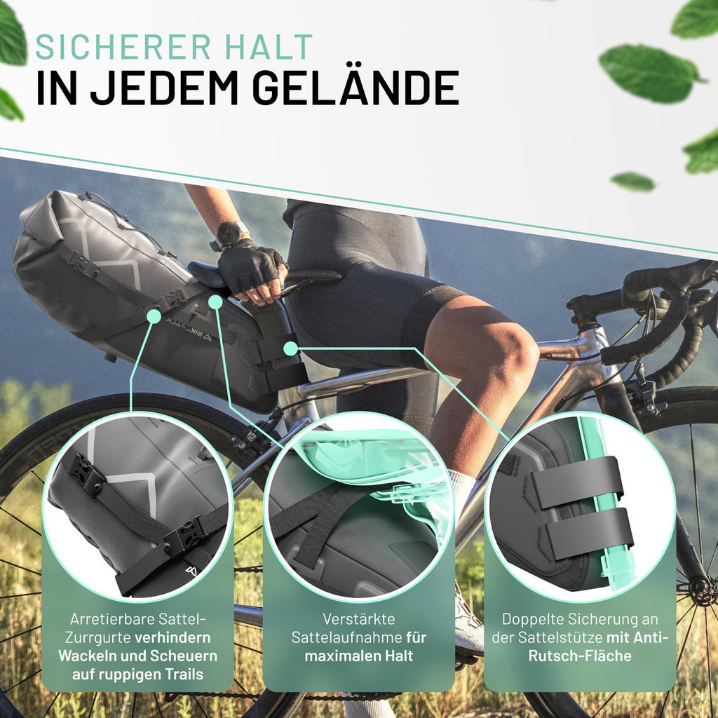 Wasserdichte Bikepacking-Satteltasche 10–15 L