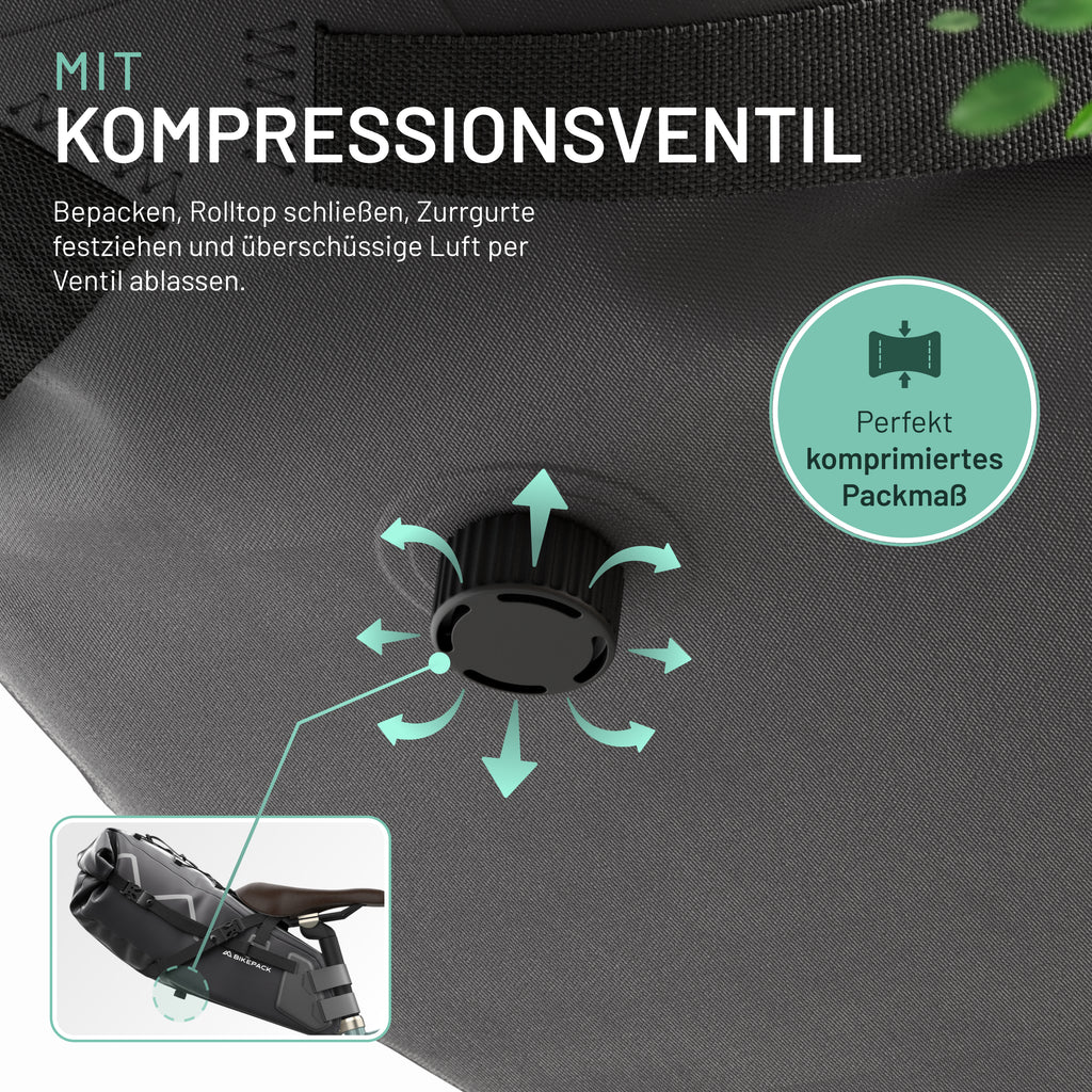 Wasserdichte Bikepacking-Satteltasche 10–15 L