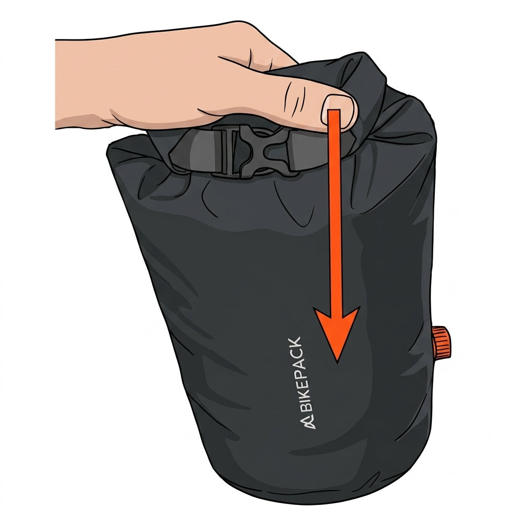 Gepackte Tasche komprimieren & Rolltop schließen.