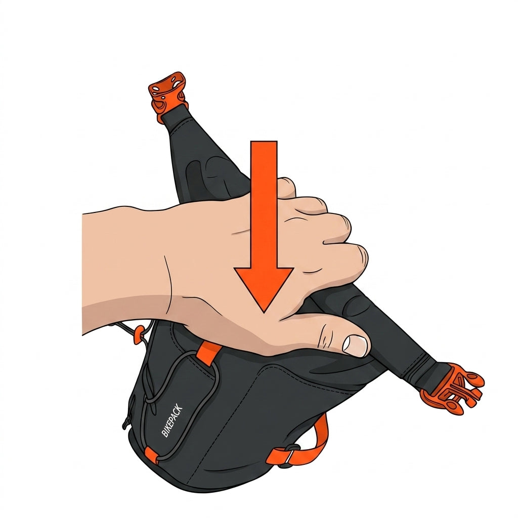 Gepackte Tasche komprimieren, beide Rolltops schließen.